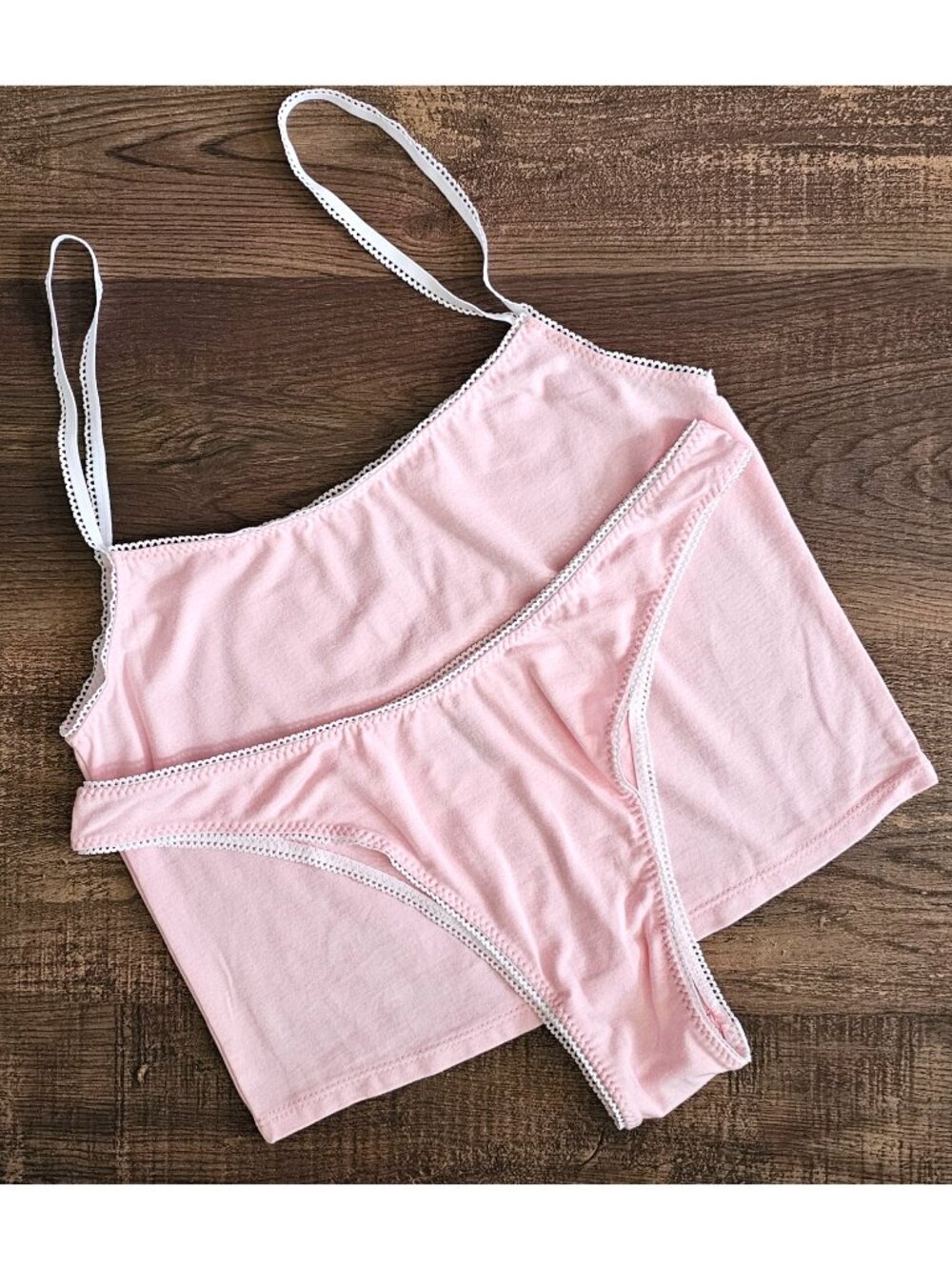 NEW!! 2PC Set Camisole Cami & High Cut Cheeky Thong Bikinis Brief Large Rose